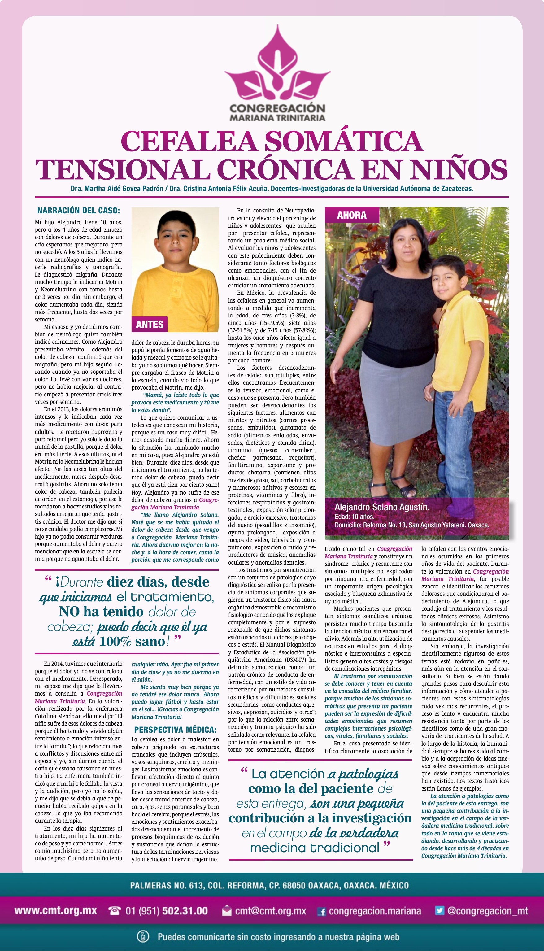 Prensa: CEFALEA SOMÁTICA TENSIONAL CRÓNICA EN NIÑOS