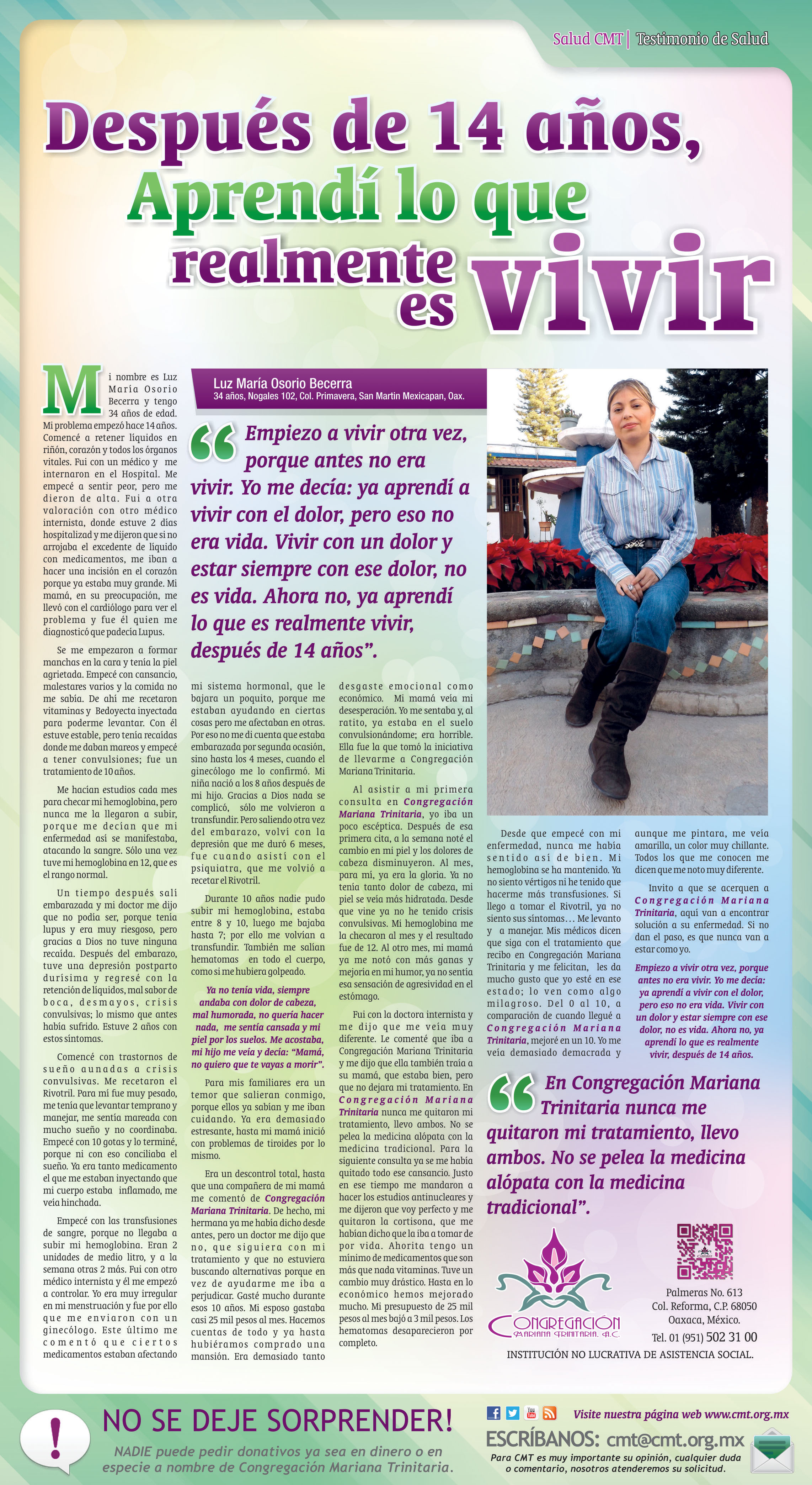 Prensa: DESPUÉS DE LOS 14 AÑOS, APRENDÍ LO QUE REALMENTE ES VIVIR