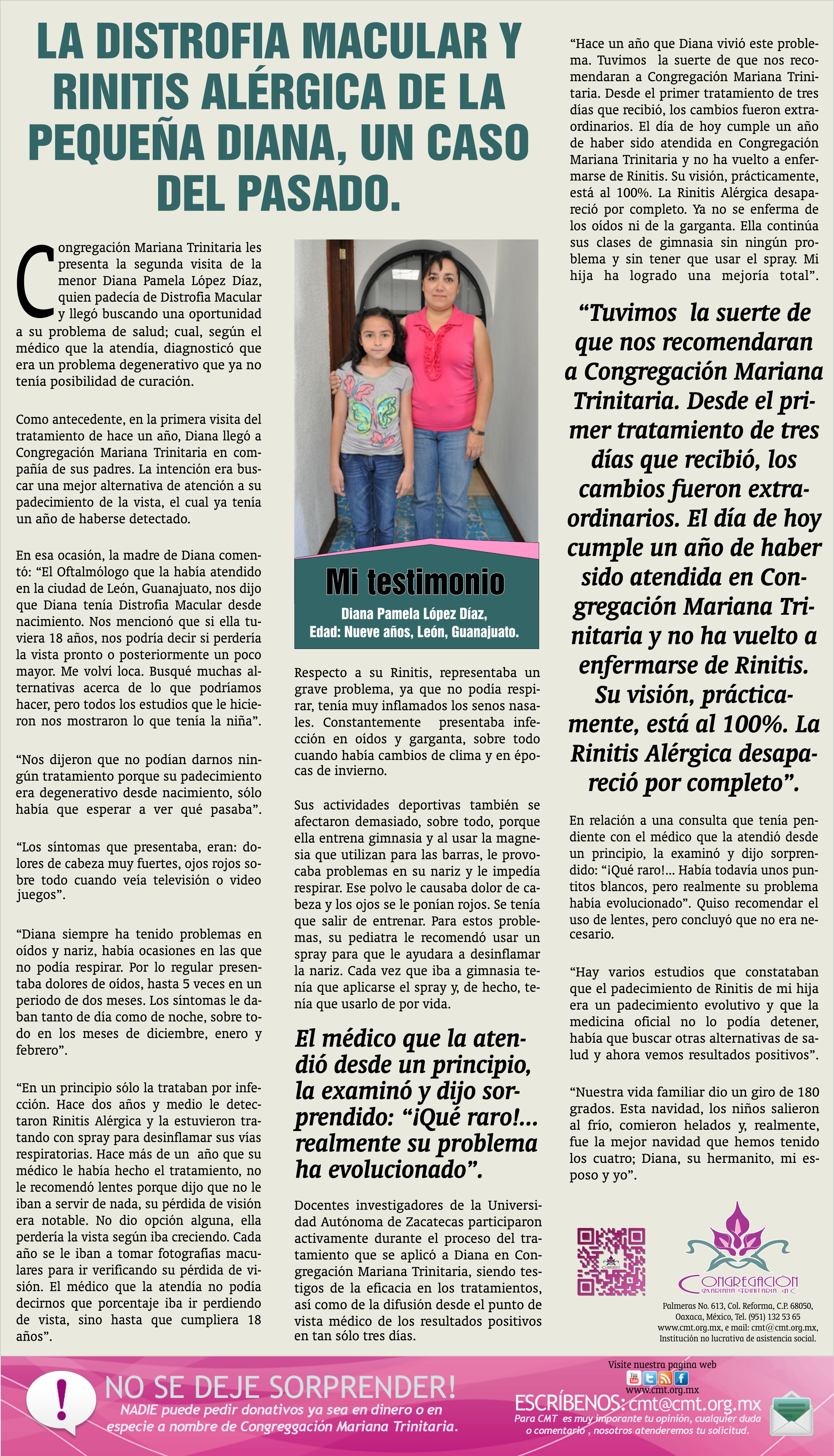 Prensa: LA DISTROFIA MUSCULAR Y RINITIS ALÉRGICA DE LA PEQUEÑA DIANA, UN CASO DEL PASADO