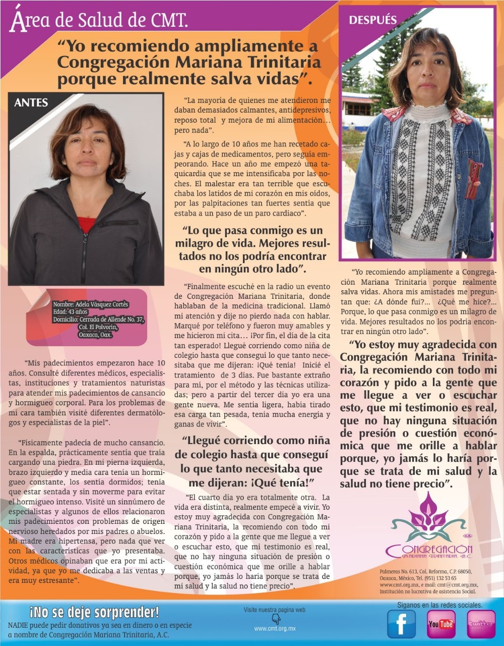 Prensa: YO RECOMIENDO AMPLIAMENTE A CONGREGACIÓN MARIANA TRINITARIA PORQUE REALMENTE SALVAVIDAS