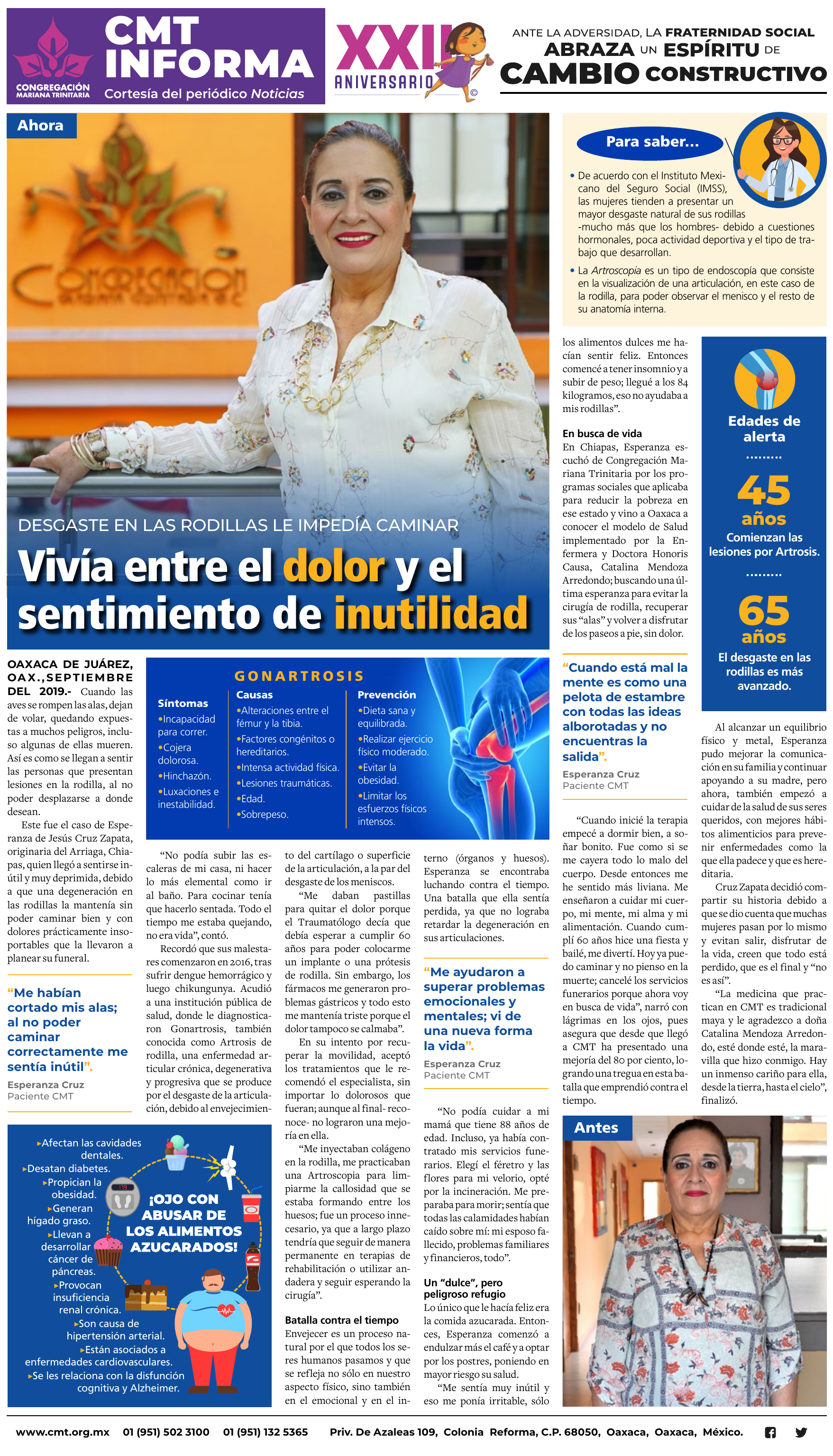 Prensa: DESGASTE EN LAS RODILLAS LE IMPEDÍA CAMINAR