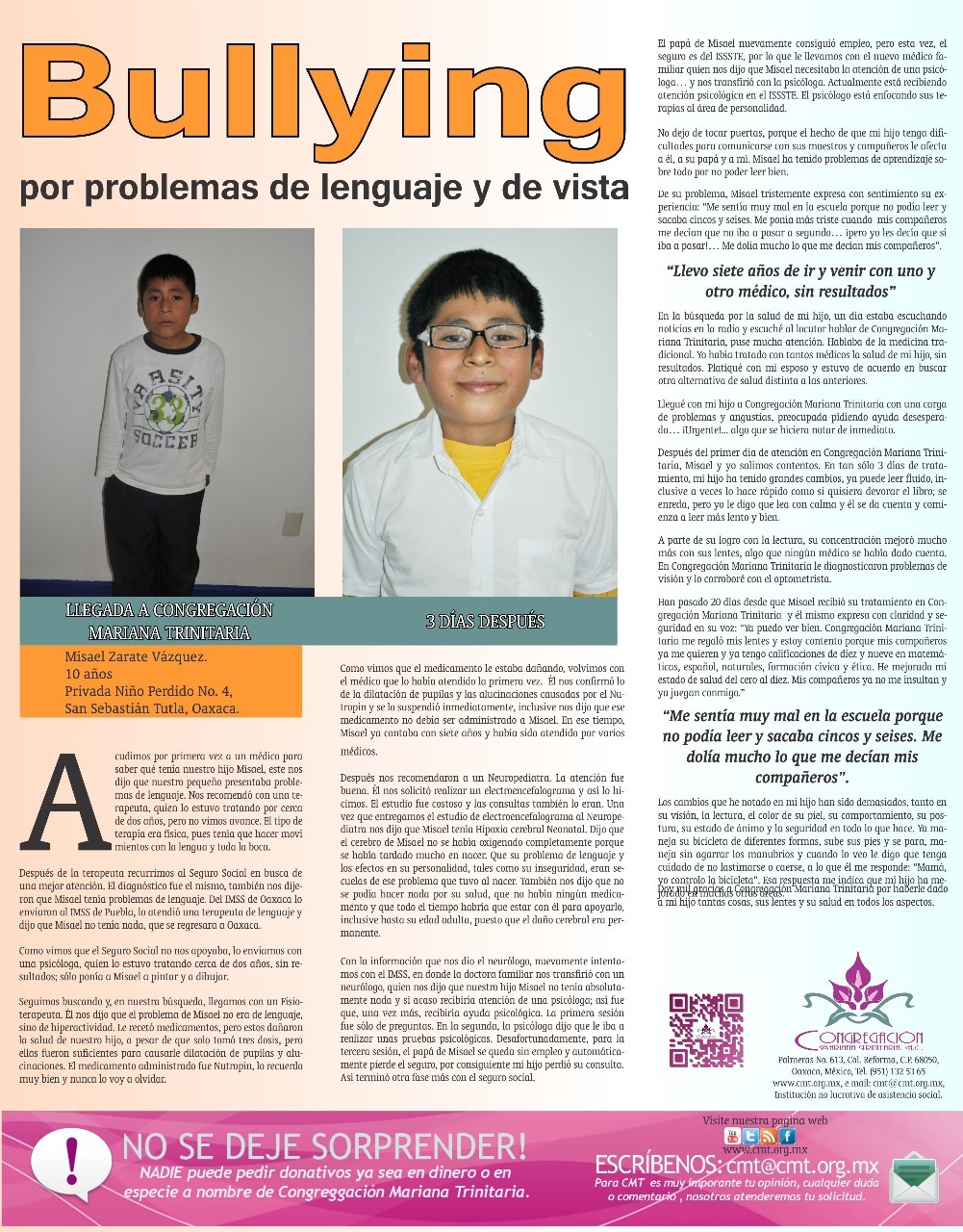 Prensa: BULLYING POR PROBLEMAS DE LENGUAJE Y DE VISTA