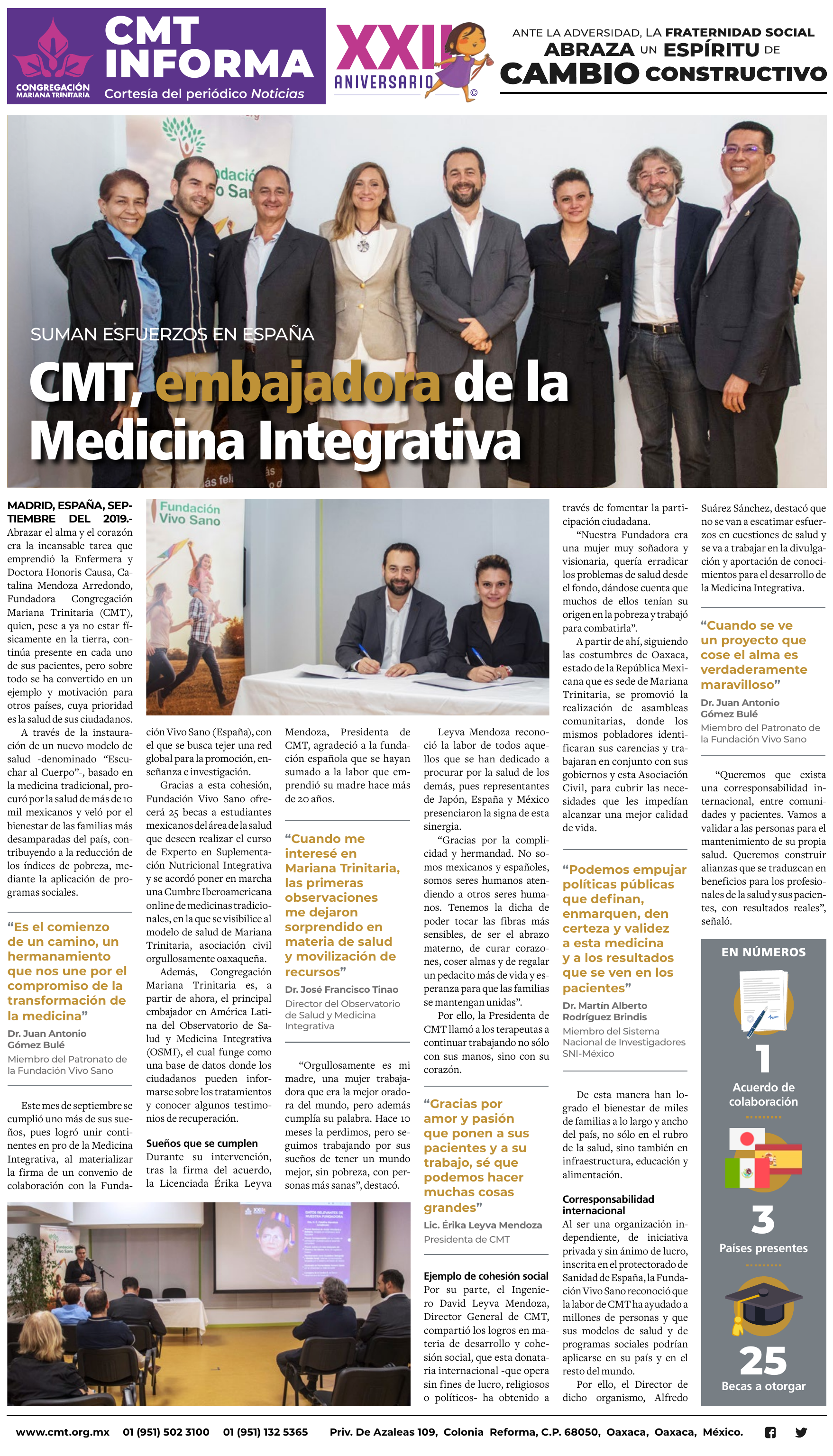 Prensa: SUMAN ESFUERZOS EN ESPAÑA CMT, EMBAJADORA DE LA MEDICINA INTEGRATIVA
